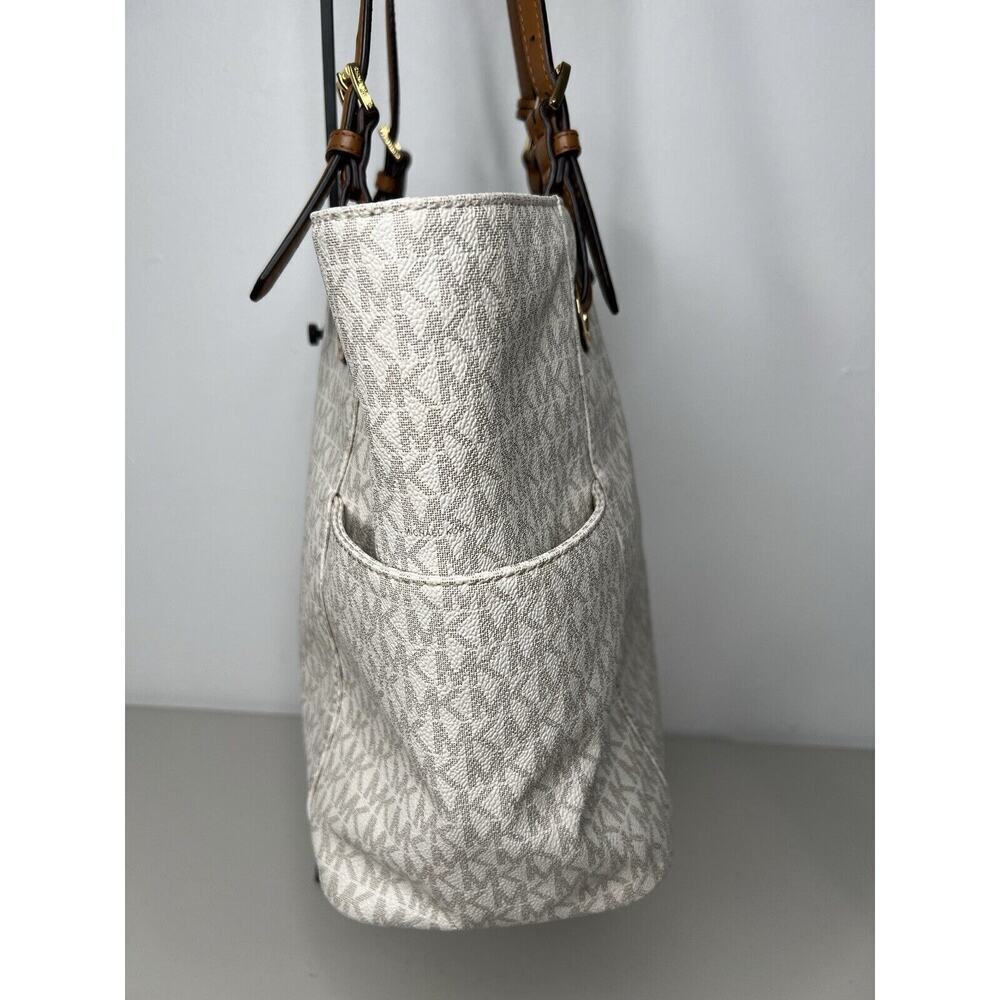 Michael Kors Jet Set Travel Logo Tote White Brown - Picture 5 of 16